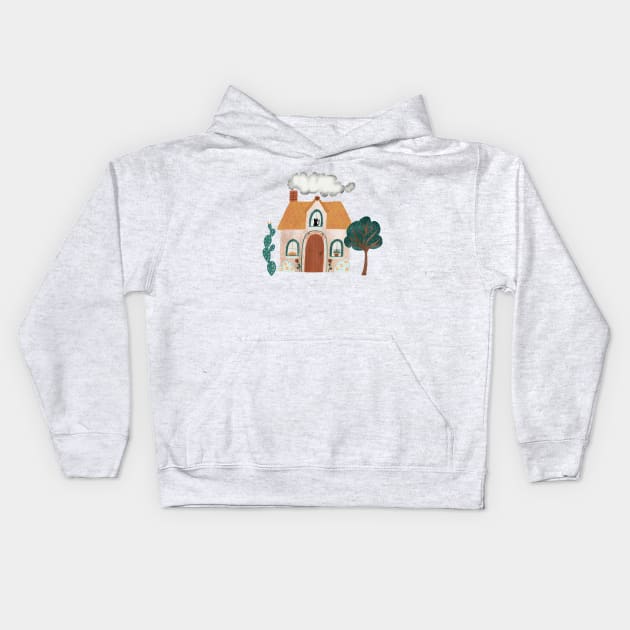 Cozy Cottage Scene Kids Hoodie by tangerinetane